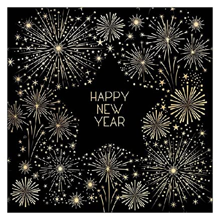 20 Servietten Silvester Goldenes Feuerwerk auf schwarz als Tischdeko. Papierservietten mit Motiv. Auch für Decoupage und Serviettentechnik 33x33cm