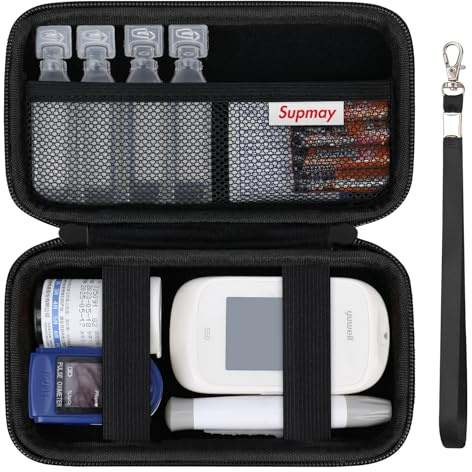Supmay Suministros para diabéticos, estuche organizador de suministros para diabéticos, estuche de transporte para kit de prueba de diabetes, kit de monitor de glucosa en sangre con tiras de prueba de
