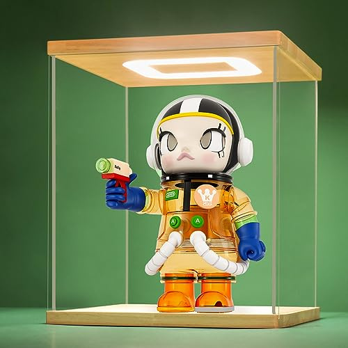 NONEMEY Acrylic Display Case with Led Light for 400% Pop Mart，Assemble Clear Acrylic Display Case Stand Dustproof Protection Showcase Organizer Box for Action Figures (9.8x9.8x13.8inch,25x25x35cm)