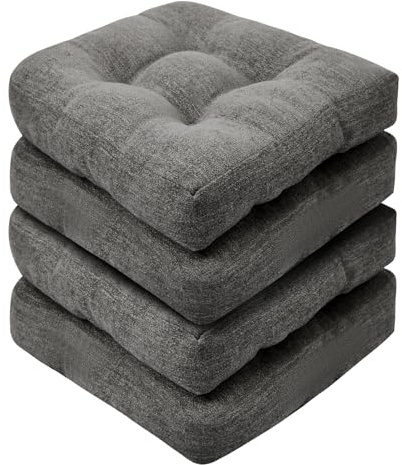 Basic Beyond Chair Cushions for Dining Chairs, Non-Slip Chair Pads, Thick Seat Cushions for Dining Room Chairs, Kitchen Chair Cushions Set of 4, 17 x 17 x 4, Dark Grey