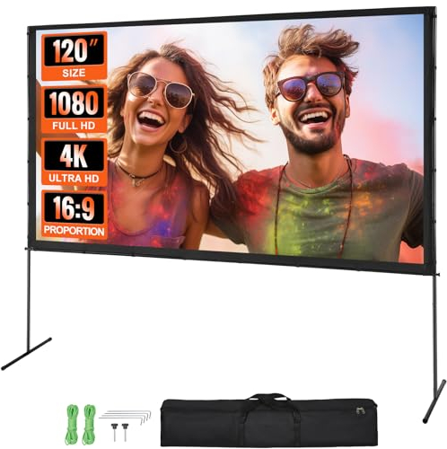 VEVOR Projektion Beamer Leinwand mit Ständer 120 Zoll HD 4K Outdoor Indoor Projektor Screen Schnelles Klappbare Tragbare Filmleinwand 16: 9 für Heimkino, Camping, Freizeitveranstaltungen usw. Schwarz