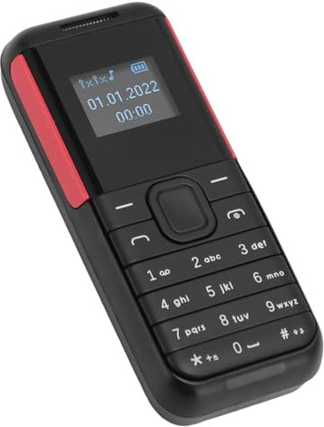 VGEBY Mini Teléfono Móvil, Teléfono en Miniatura Bluetooth 2G Reproductor de Audio Bluetooth 2 en 1 Doble Tarjeta Standby GSM Pequeño Teléfono Básico para Niños Mayores (Negro Rojo)