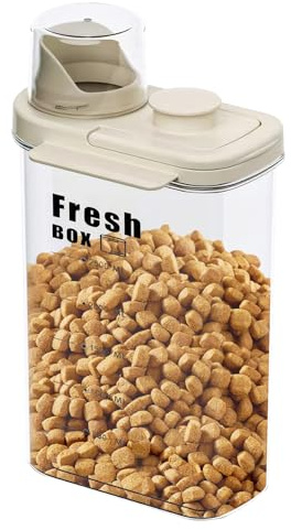Portable Sealed Pet Dog Cat Food Storage Container (Beige Yellow, L/2.8L) | Transparent Sealed Insect-proof Pet Food Storage Container, Moisture-proof Dog Food Container for Dry Food & Dry Feed