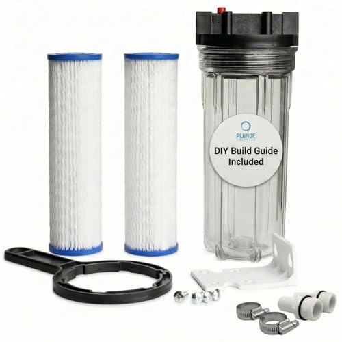 Cold Plunge Water Filter System, 10 Housing with 3/4 NPT Ports, 2× 50 Micron Pleated Filters, Mounting Kit & Wrench, Inline Sediment Filtration for Ice Baths, Whole House, Pool or Spa Use