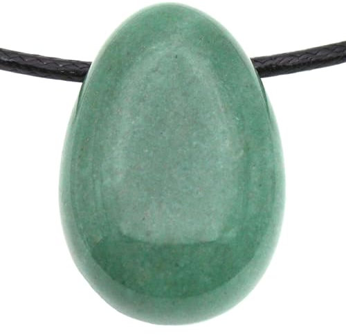 Echter Grüner Aventurin Tropfenanhänger mit gewachstem Baumwollband - Gebohrter Trommelstein - Drehverschluss aus Edelstahl (Grüner Aventurin, 45)