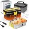 MOOKLIN ROAM 1.8L Scaldavivande Elettrico Portatile, 80W Lunch Box 220V/24V/12V per Auto Camion e Ufficio, 3 in 1 Porta Pranzo Riscaldabile in Acciaio Scaldavivande Portatile (Nero/Giallo)