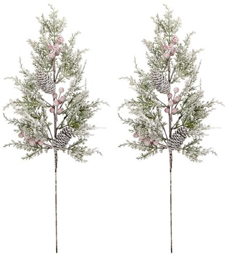 2 grandi rami di pino innevato con bacche pigne, 68 cm, rami di albero di Natale smerigliati, coni di bacche picconi di pino artificiale di Natale steli di pino per albero di Natale riempitivi vasi