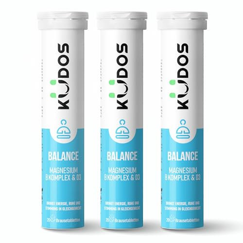 Kudos Balance - Magnesium Mit B-Vitamin-Komplex Und D3 – Apfelgeschmack - 3 x 20 = 60 Brausetabletten, Made in Germany