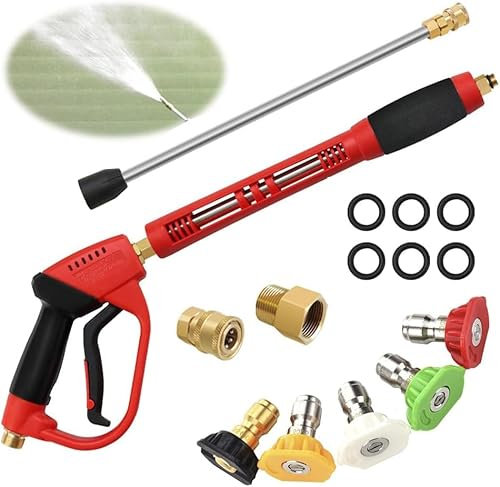DAJASD Pistolet long pour nettoyeur haute pression 5000 PSI avec baguette d'extension, pistolet de lavage portable avec 5 embouts de buse et raccord M22 14 mm pour nettoyer les voitures, machines
