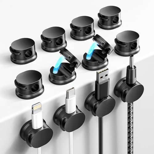 COCOMAX 12 Pack Magnetique Clips Câble,Auto-adhésif Organisateur de Câble,Support Cable pour HDMI/USB/Câbles de Chargement/Maison/Bureau Cable Management-Noir