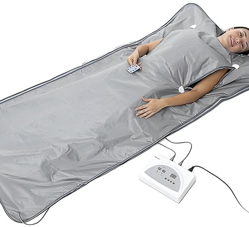 Bricoloco Manta sauna de calor infrarrojo para reducir la grasa corporal -650W y 2 zonas de calor 35-80 °. Sauna relax adelgazante sencilla y segura. Alivia tensión muscular