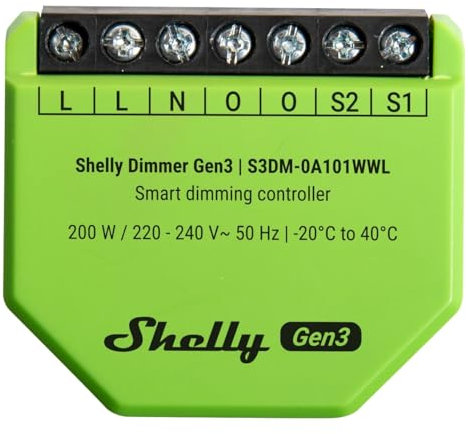 Shelly Dimmer Gen3, WLAN Smart Dimmer, Hausautomation, Dimmbare Lichter, LED-Streifen, Kein Neutralleiter Еrforderlich, Smarte Zeitpläne, Kein Hub Еrforderlich, iOS & Android, Alexa & Google