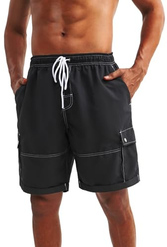 riemot Badeshorts Herren Schnelltrocknend Badehose mit Elastischem Bund und Mesh-Innenfutter,Schwimmshorts, Leichte Sommer Shorts für Strand und Freizeit,Schwarz,3XL
