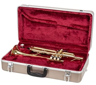 Crossrock ABS Trumpet Case for Bb Horn | Champagne Finish, Burgundy Velvet Interior, Security Lock, Metal Feet & Detachable Strap