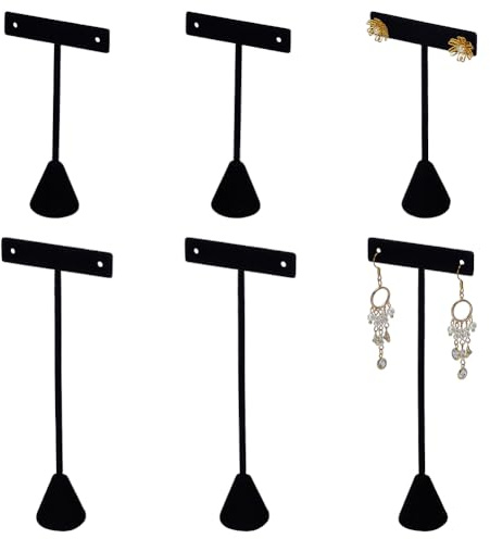FINGERINSPIRE 6 Pz T Barra Torre Espositiva per Gioielli 11.95cm/17cm di Altezza Gancio per Orecchini in Velluto Nero Espositore per Gioielli Organizzatore per Orecchini per Negozio Online Fotografia