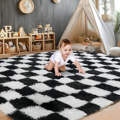 Cekene Stora mattor vardagsrum svart 200 x 300 cm ultramjuka tvättbara mattor för sovrum lurviga fluffiga halkfria mattor golvmatta för vardagsrum barn lekrum sovsal
