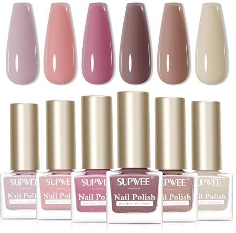 SUPWEE Nagellack Schnelltrocknend 7ML, 6 Farben Quick Drying Nail Polish Rosa Braun Langanhaltende Oil Based Mehrfarbig Nagellack für DIY-Nagelkunst zu Hause Ohne UV Lampe