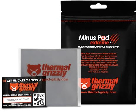 Thermal Grizzly Minus Pad Extreme 2 - High Performance Thermal Pad 100x100x1.5 mm - Superior Thermal Conductivity, Non-Hardening - Ideal for GPU, SSD, RAM, Game Consoles