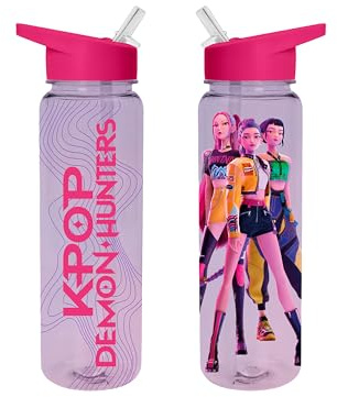 K-Pop Demon Hunters - Bottiglia, Con Beccuccio Integrato, Rumi, Mira, Zoe, Tigre Blu, Derpy, Netflix, Spinner Huntrix, Logo, Saja Boys, 700 ml, Multicolore, Prodotto Ufficiale, CYP BRANDS