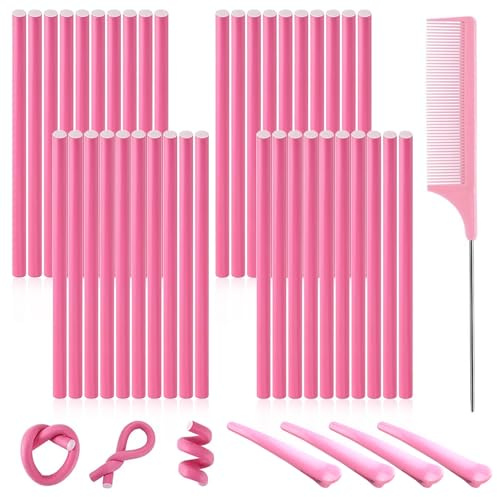 40 bigodini di papilotta, in gommapiuma, 14 mm, senza calore, per dormire per capelli lunghi e corti, rosa