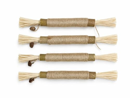 Matatabi para Gatos, 4 Palos de Matatabi Naturales con Sisal y Rafia, Hierba Gatera para Gatos, Mordedor Gato para Masticar, Juguetes para Gatos de Interior, Ayuda a la Higiene Dental