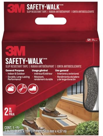 3M Safety-Walk Slip Resistant Tape, 2 in x 15 ft, Anti Slip Black Tape, Adhere Without Wrinkling, Curling, Tearing or Lifting, Self-Adhesive Backing For Quick & Easy Application, 1 Roll (610B-R2X180)