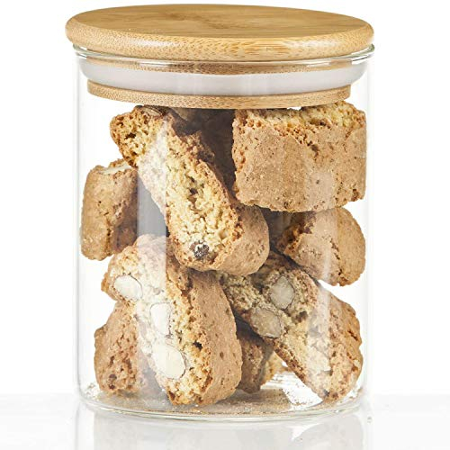 Dimono® Vorratsglas aus Borosilikatglas Vorratsgläser Glas-behäler Einweck-Glas mit Bambus-Deckel (0,5 Liter)