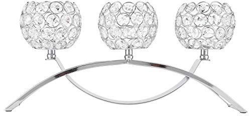Portavelas de Cristal, 3 Brazos clásico Europeo Hierro Bola de Cristal Cena romántica con Velas Candelabro Centro de Mesa de Boda para la celebración del Aniversario de cumpleaños Regalo(Plata)