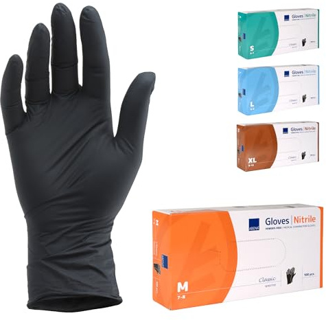 ABENA Black Disposable Nitrile Gloves, Medium, Pack of 100, Powder Free, Latex Free, Examination Gloves for Cleaning, Food Prep, Beauty, Medical & Hygiene, Strong Single Use Protective Gloves
