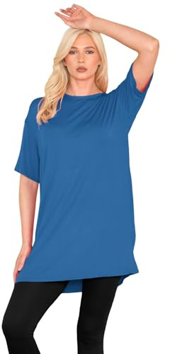 janisramone® Womens Short Sleeve Tunic T Shirts, Round Neck Oversized T Shirts for Women UK, Soft Comfortable Pj Dress, Perfect Summer Longline Ladies Tops Teal