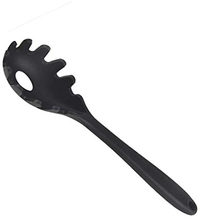 Inzopo Servidor de espaguetis de silicona, tenedor de pasta de silicona, cuchara de espaguetis antiadherente, 28,5 cm de longitud, color negro