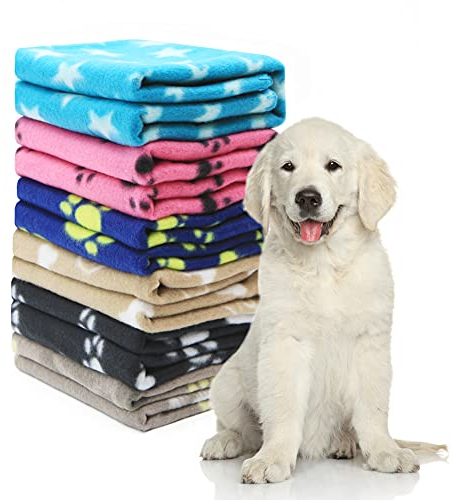Geluode Pack of 6 Dog Blankets Soft Fleece Puppy Blankets Washable Sleep Mat Pad Bed Cover With Paw Print For Pets Cats Kitten Guinea Pig Anaimals(60 x 70cm/23.6 x 27.6 inch, Multicolor)