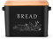 Herogo Bread Bin, Metal Bread Box with Wooden Lid for Cutting Loaf Board, Extra Large Loaf Holder Holds 2 Loaves, Space Saving Storage for Kitchen Countertop, 33x18x24.5cm (Black)