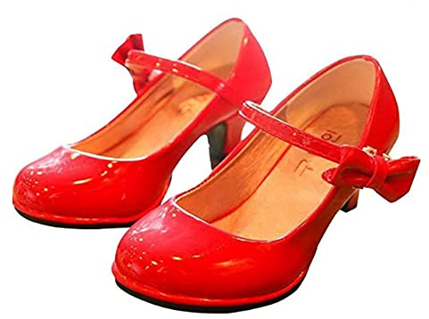 Ragazze Scarpe con Tacco Bambina Mary Jane Matrimonio Elegante Party Damigella d'Onore Numero (Rosso, Numeric_31)