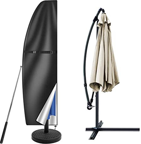 wiipara Parasol Cover with Rod, Parasol Protective Cover fit for Waterproof UV-Block Windproof Large Umbrella Cover with Zip and Storage Bag for Garden Outdoor (Black, 205x25x57/48(bottom) cm)