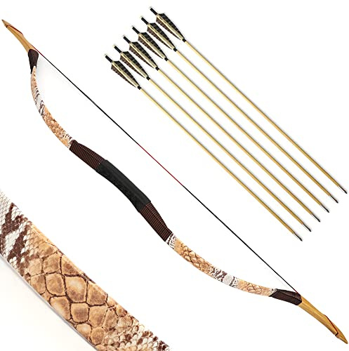 SHARROW Tiro con L'Arco Tradizionale Arco Ricurvo e Frecce Set Longbow 20-50lbs Fatto a Mano Arco di Legno Mongolo Gomito da Caccia Arco per la Pratica di Caccia Adulti (50lbs, Giallo)