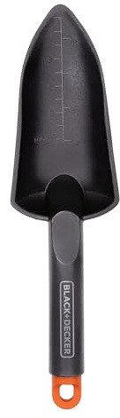 Black+Decker Mini Pelle avec Indication de Mesure - Pelle de Jardin 30,5 cm - Outils Jardinage - Truelle Polypropylène - Noir/Orange