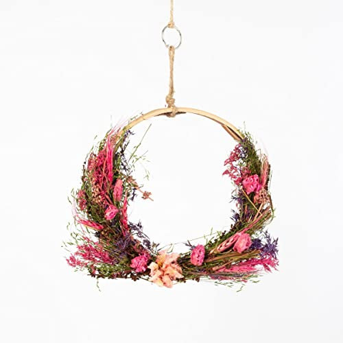 artplants.de Corona di Fiori secchi GALENO su Anello, Rosa Chiaro-Rosa, 36,5cm, Ø30cm - Corona Decorativa