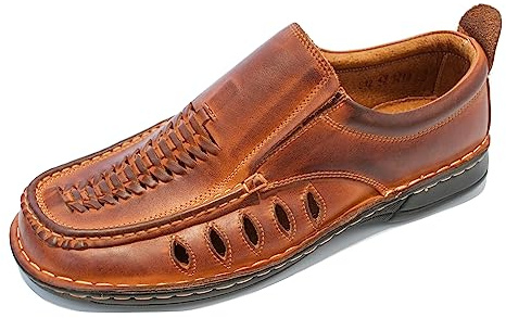 Kristian Shoes 012 Sandales Homme Cuir Été - Sandale Homme Respirant Fait à la Main dans l'UE - Élégantes et Confortables pour un Style Estival - marron 44