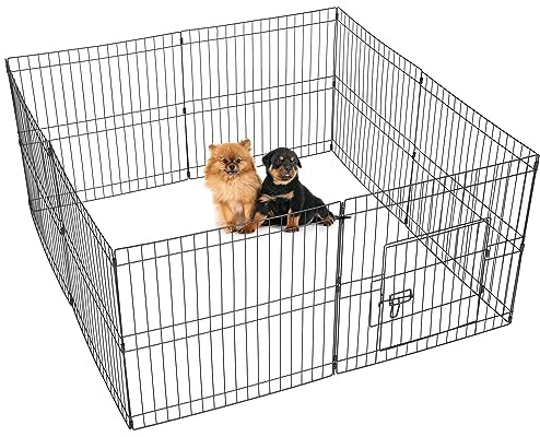 Abician 8 Panneaux Parc pour Chiots Enclos Clôture pour Chiens Petit Animaux 61cm Grille en Métal avec Porte Extérieur Interieur
