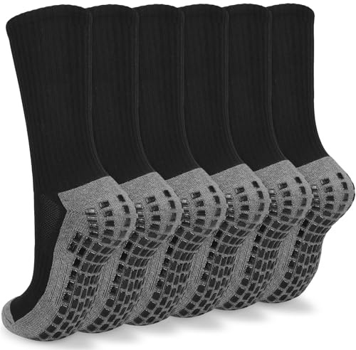 srclo Mens Black White Non Slip Grip Football Sports Socks 9-12 Anti Blister Cushioned Basketball Tennis Trainer Athletic Socks 3 Pairs (UK, Numeric, 9, 12, Regular, Regular, 3Long Black)