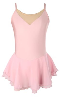 Girl’s Traditional Style Ice Skating Dress Solid Color Backless Dance Leotard Performance Costumes Ballerina Outfits (Light Pink,Medium)