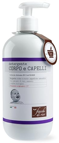 Fiocchi di Riso - Detergente CORPO e CAPELLI - 400ml - DETERGENZA NEONATI - Ideale fino dalla nascita per rispettare cute e cuoio capelluto sensibili. Pack riciclato