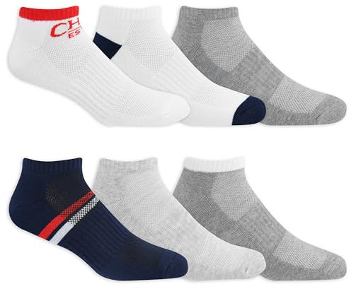 Chaps Herren Sportliche gepolsterte Performance Low Cut Socken – 6 Paar – atmungsaktives Netzgewebe Niedriger Schnitt, Weißer, marineblauer Farbblock, 37.5-46 EU
