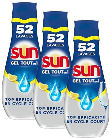 Sun Gel Lave-Vaisselle Tout En 1 Expert Plus Citron 900ml - 52 Lavages (Lot de 3)