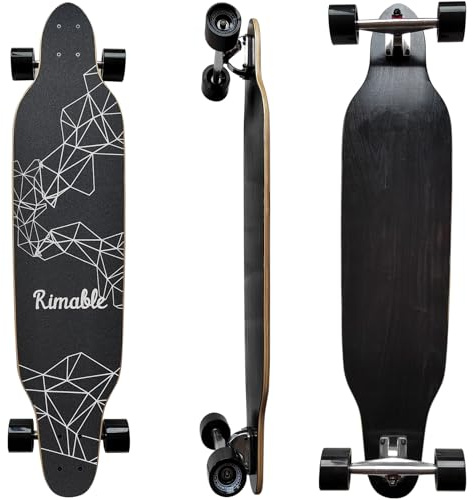 Rimable 41 Inch Freestyle Topmount Longboard Skateboard - Beginner Cruiser Freestyle Maple Wood Deck Cruising Long Board Skateboard for Teenagers,Kids and Adults (BLACKBLACK)