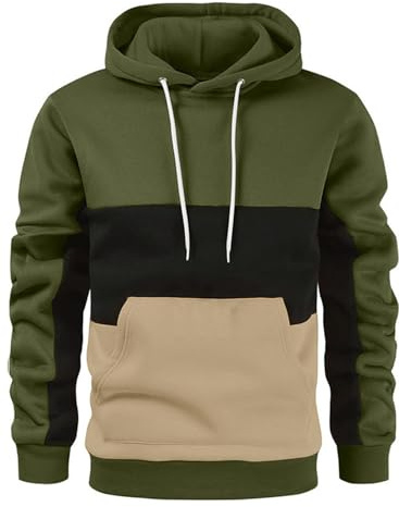 crazy bean Felpa Uomo con Cappuccio Manica Lunga Pullover Hoodie Combinazioni di Colori Uomo Maniche Lunghe Tinta Unita Felpe con Cappuccio per Casual Sportivo M-3XL(Verde,M)
