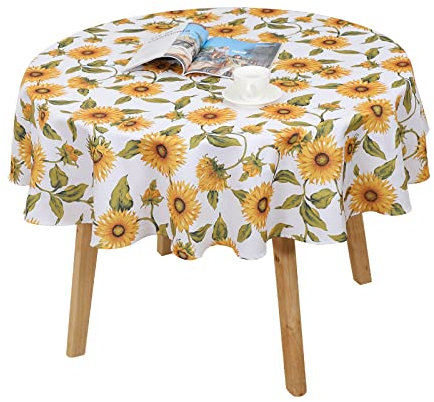 Qucover Sunflower Round Tablecloth Polyester Round Table Cloth Wipe Clean 180cm 70 Circle Table Cloth Wrinkle Free and Stain Resistant Wipeable Tablecloth for Dining Tea Table and Outdoor