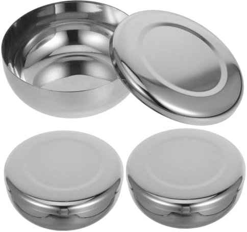 ULTECHNOVO 3pcs Korean Auspicious Rice Bowl Food Bowl Salad with Lid Ramen Noodle Korean Rice Stainless Rice Metal Stainless Steel Silver