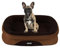 HMTOPE Orthopädisches Hundebett, Hundesofa, Vierseitiges Nackenrolle Kissen, rutschfeste Unterseite Hundekorb, Abnehmbar und Waschbar, Kleine Hunde, 71 x 53 x 14 cm, Braun